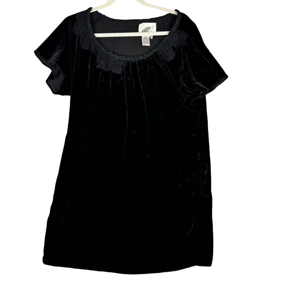 Nurture Shirt Dress Women's Medium Black Velour Velvet Loose Fit Silk Blend Top
